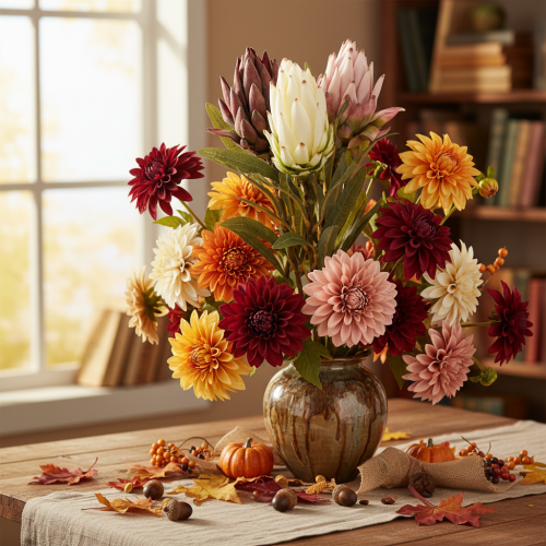 Fleurs artificielles Protea Leucadendron 65 cm 3 pièces Crème Bordeaux Rose | Floristik24.fr