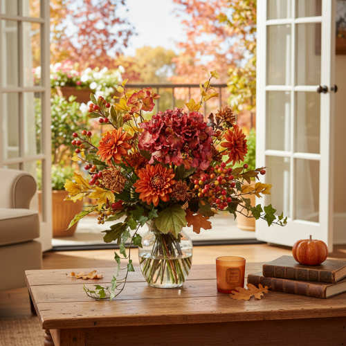 Article Branche de Fleurs d’Hortensia Artificielle 74 cm Rouge