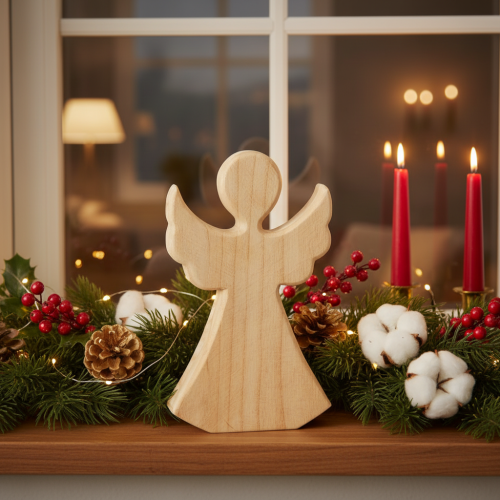 Ange décoratif en bois clair naturel, décoration de Noël, 30 cm | Floristik24.fr