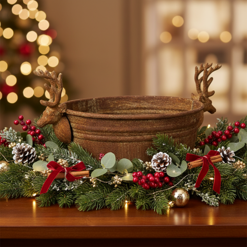 Bol décoratif ovale en forme de tête de renne, couleur rouille, style rustique, 41 cm | Floristik24.fr