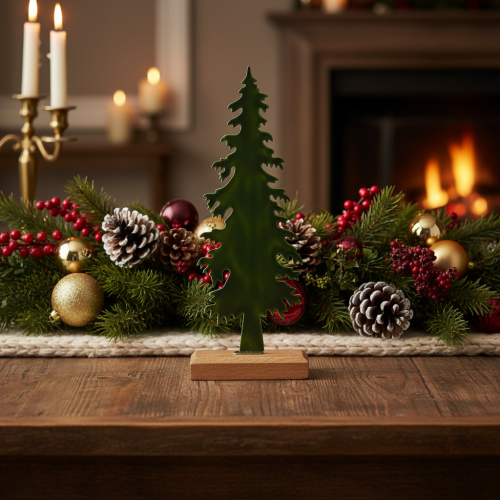 Tanne décorative en métal avec base en bois 36 cm | Floristik24.fr
