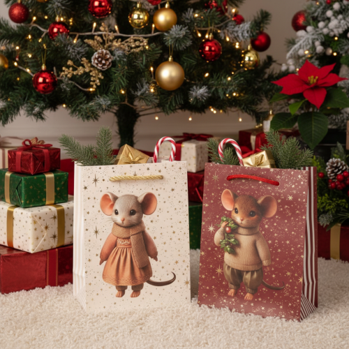 Sac cadeau de Noël à motif souris, 16 cm, lot de 2 | Floristik24.fr
