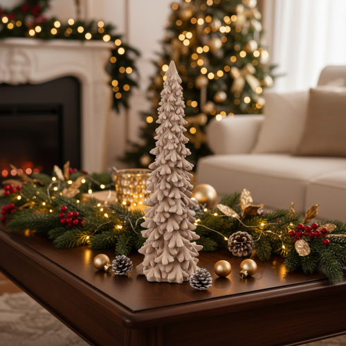 Article Sapins décoratifs floqués en plastique brun 34 cm