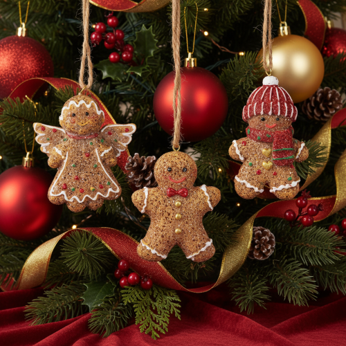 Lot de 3 figurines en pain d'épices décoratives à suspendre en résine 7 cm pour Noël | Floristik24.fr