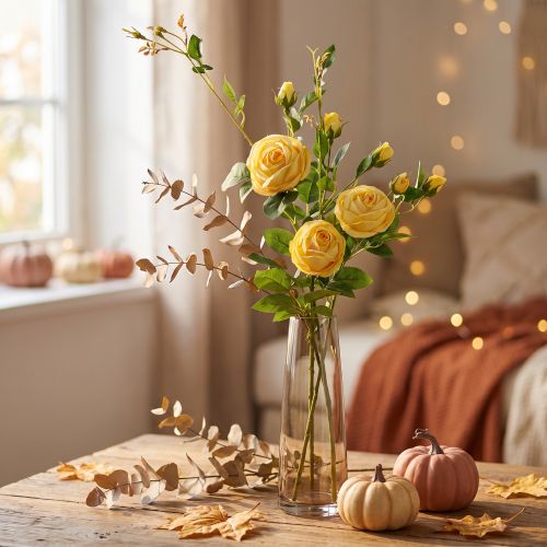 Branche de roses artificielles jaunes 100 cm | Floristik24.fr