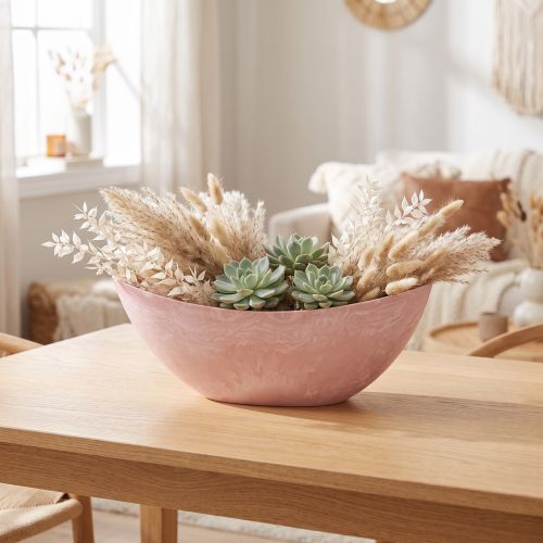 Coupe ovale décorative en plastique rose marbré 34 cm x 11 cm | Floristik24.fr