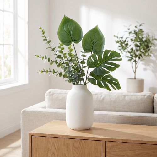 Philodendron artificiel avec deux feuilles en cœur, 48 cm, vert foncé | Floristik24.fr