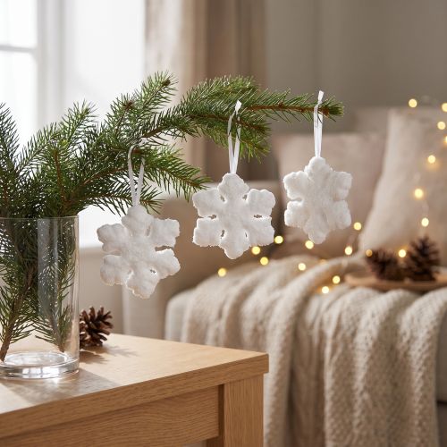 Article Flocons de Neige à Suspendre Blancs en Plastique Ø7cm - Lot de 3