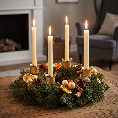 Set de 4 Porte-Bougies Couronne Or en Métal avec Piques | Floristik24.fr