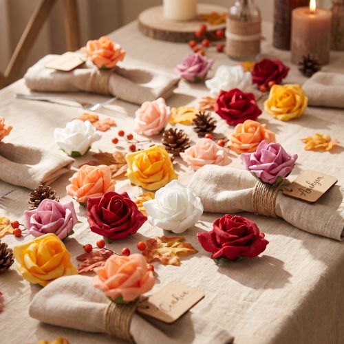 Roses en mousse Ø4,5 cm avec tige, 6 couleurs assorties, lot de 36 | Floristik24.fr
