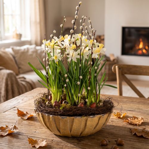 Coupe ronde en plastique vert et blanc Ø30cm H8,5cm pour décoration florale