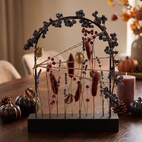Support décoratif en bois et métal pour fleurs séchées 25×20 cm avec arche | Floristik24.fr