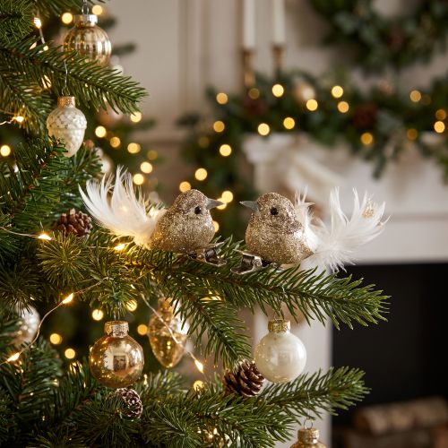 Paire de petits oiseaux décoratifs dorés avec clip 5 cm - Lot de 4 | Floristik24.fr