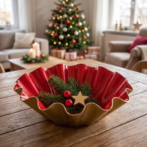 Coupe décorative métal rouge et or Ø12,5cm H4cm | Floristik24.fr