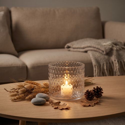 Photophore en verre transparent avec motifs ovales - Ø11,5 cm x H9,5 cm | Floristik24.fr