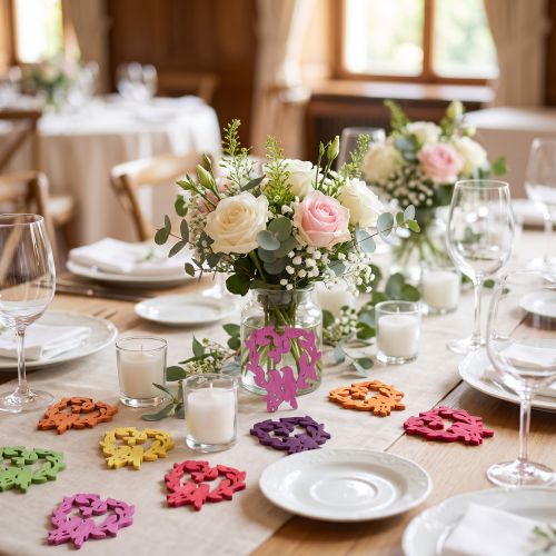 Article Confettis décoratifs en bois forme cœur avec oiseaux - Assortiment 6 couleurs - 72 pièces