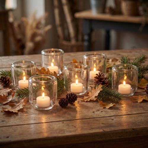 Lot de 6 photophores en verre transparent Ø8 cm H8 cm | Floristik24.fr