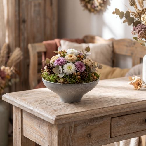 Bol décoratif avec base, bol à plantes rond, gris, Ø19cm, H8cm | Floristik24.fr