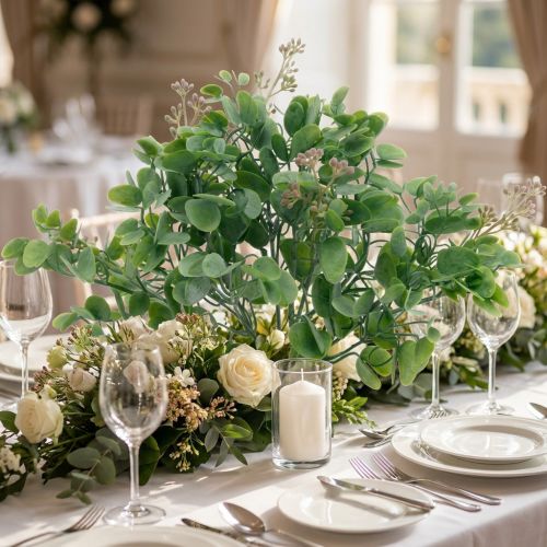Branche de Faux Eucalyptus avec Fleurs Roses – Bouquet Décoratif 26 cm | Floristik24.fr