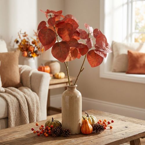 Article Branche décorative artificielle feuilles rouges 72 cm