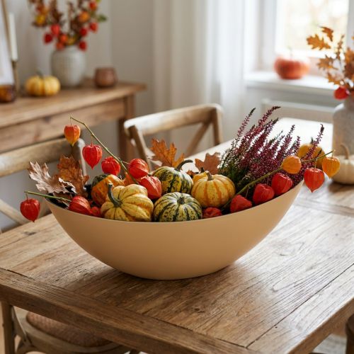 Article Coupe ovale décorative en plastique jaune pêche 38,5x12,5x13 cm