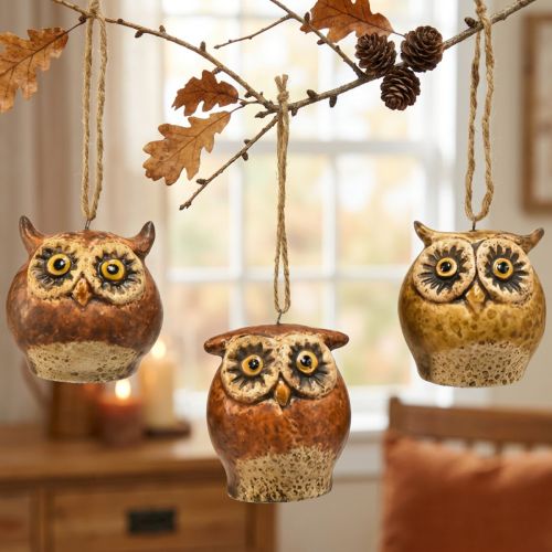Lot de 3 figurines hibou suspendues en tons bruns rustiques 5,6 cm – Décoration d'automne et de Noël | Floristik24.fr
