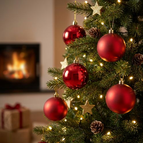 Boules de Noël rouges en plastique 8 cm - Lot de 6 | Floristik24.fr