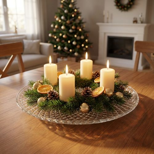 Plateau décoratif rond transparent avec pied 32 cm | Floristik24.fr