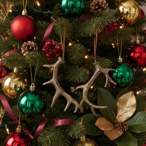 Lot de 6 décorations murales en forme de bois de cerf, 13-15 cm, résine, tons bruns et dorés | Floristik24.fr