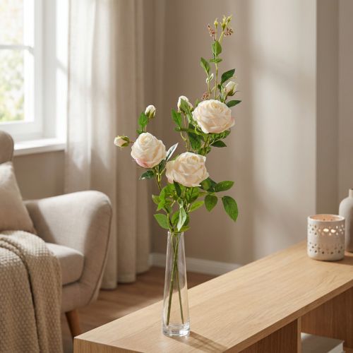 Branche artificielle de roses crème rosé 100 cm | Floristik24.fr