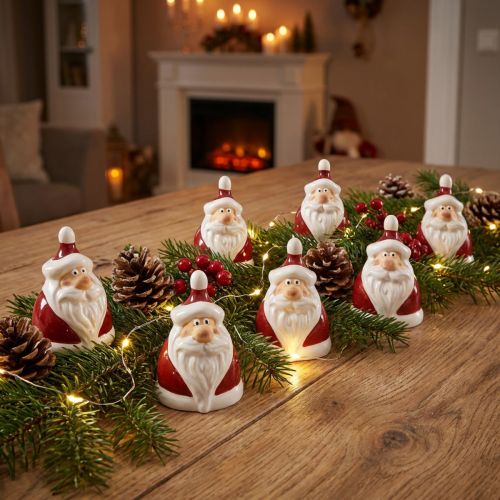 Lot de 6 Figurines Père Noël en Céramique Rouge et Blanche 6,4 cm | Floristik24.fr