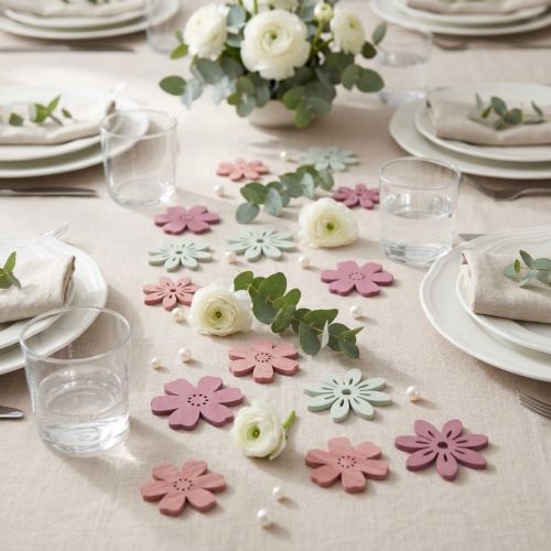 Fleurs décoratives en bois - Blanc, Rose, Violet - 3,5 cm - Lot de 36 | Floristik24.fr