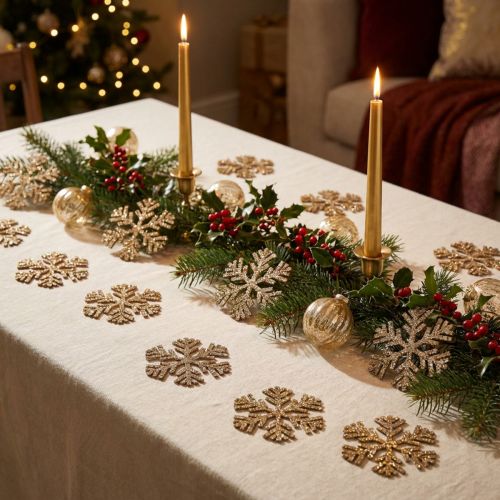 Flocons de neige dorés en bois Ø4 cm – Lot de 48 décorations de Noël | Floristik24.fr