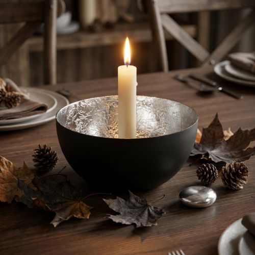 Bougeoir rond noir et argent pour bougies Ø10cm H5cm | Floristik24.fr