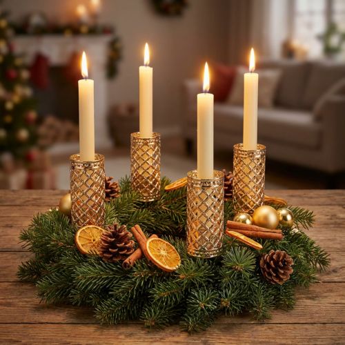 Lot de 4 chandeliers en métal doré avec pic, Ø 2,2 cm, H 10 cm | Floristik24.fr