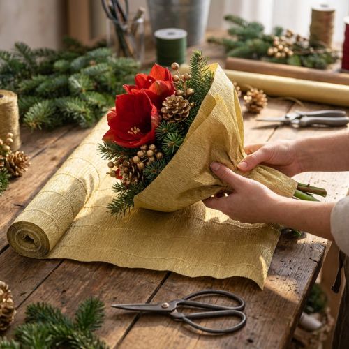 Rouleau de papier crépon doré 50 x 250 cm pour loisirs créatifs et décoration | Floristik24.fr