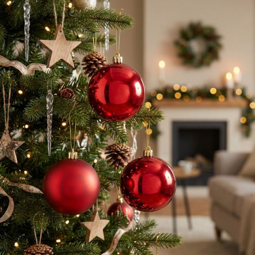 Boules de Noël rouges en plastique 10 cm - Lot de 4 | Floristik24.fr