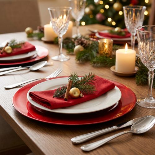 Assiette décorative rouge effet brillance Ø33 cm - Lot de 6 | Floristik24.fr