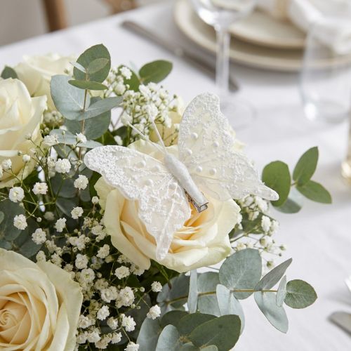 Lot de 4 papillons décoratifs blancs avec clips, 7,5 x 7 cm | Floristik24.fr