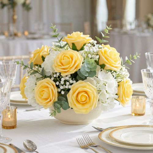 Lot de 18 roses en mousse jaune Ø7,5 cm avec tige | Floristik24.fr