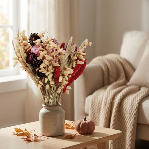 Bouquet de Fleurs Séchées Naturel et Rose 30 cm | Floristik24.fr