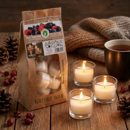 Lot de 18 bougies chauffe-plat parfumées fruits rouges en cire naturelle | Floristik24.fr