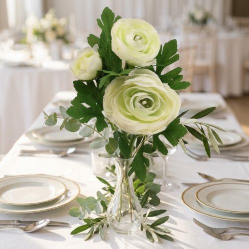 Ranunculus artificiels blancs 34 cm en soie pour décoration intérieure | Floristik24.fr