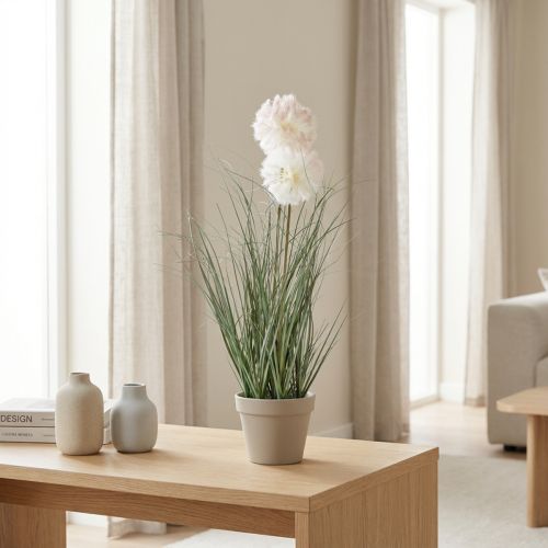 Kunstpflanze en Pot avec Herbes et Fleurs Blanches 58 cm | Floristik24.fr