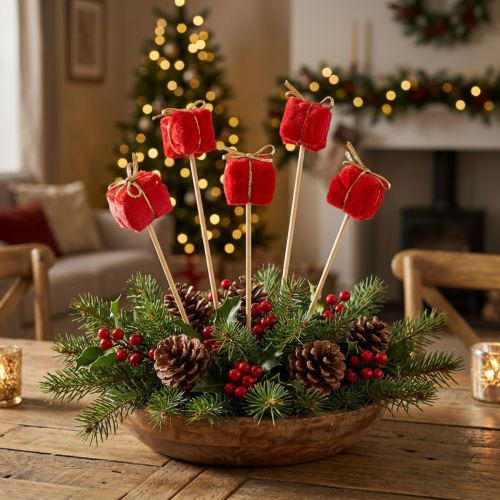 Piques décoratives Noël paquets rouges 2,5 cm - Lot de 15 | Floristik24.fr