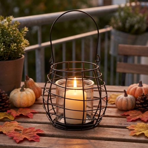 Lanterne de jardin noire avec anse et photophore en verre Ø17cm H15cm | Floristik24.fr