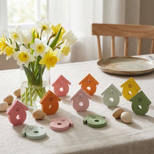 Décorations de Table Maisonnettes en Bois Colorées 2,5-3,5 cm - Lot de 48 | Floristik24.fr
