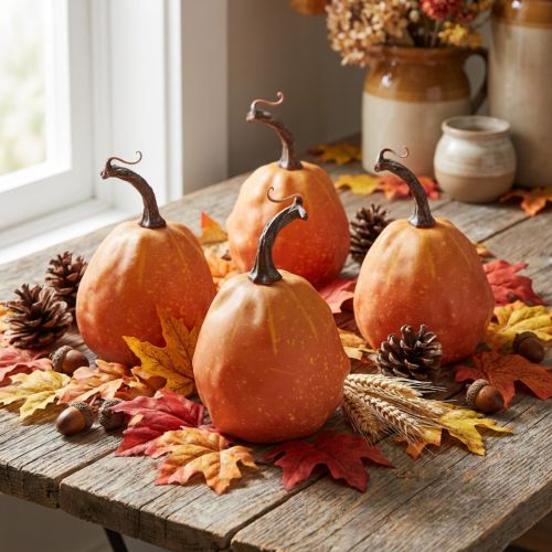 Lot de 4 citrouilles décoratives orange et jaune Ø9 cm | Floristik24.fr