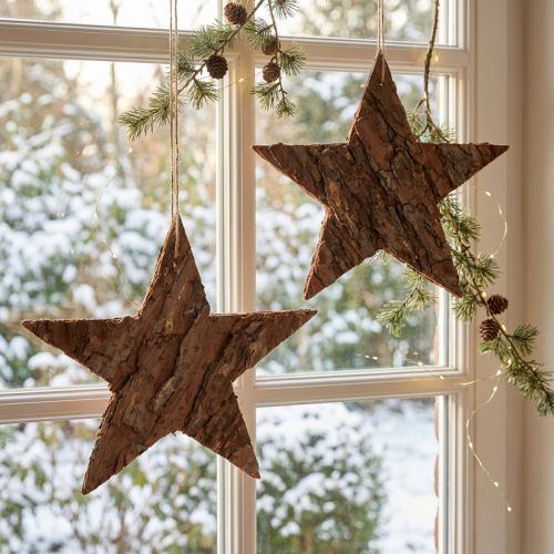Étoiles Décoratives en Écorce de Pin Naturelle à Suspendre - Lot de 3, 20 cm | Floristik24.fr