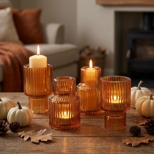 Lot de 4 bougeoirs en verre orange pour bougies et photophores - H 8 cm | Floristik24.fr
